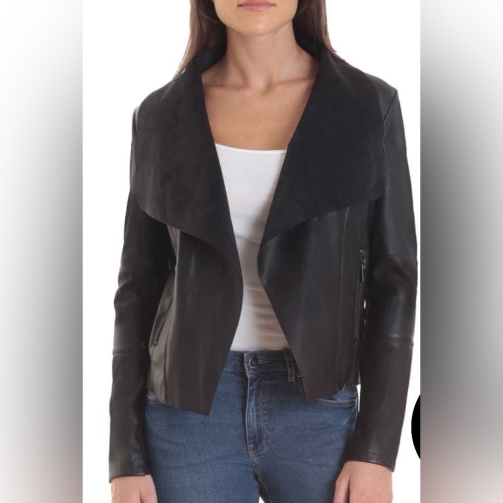 Bagatelle faux leather black lightweight coat. Stylish for an evening out.